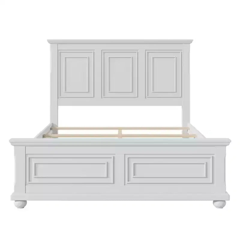 Struttura letto queen size vintage in legno di pino con testiera e pediera decorative