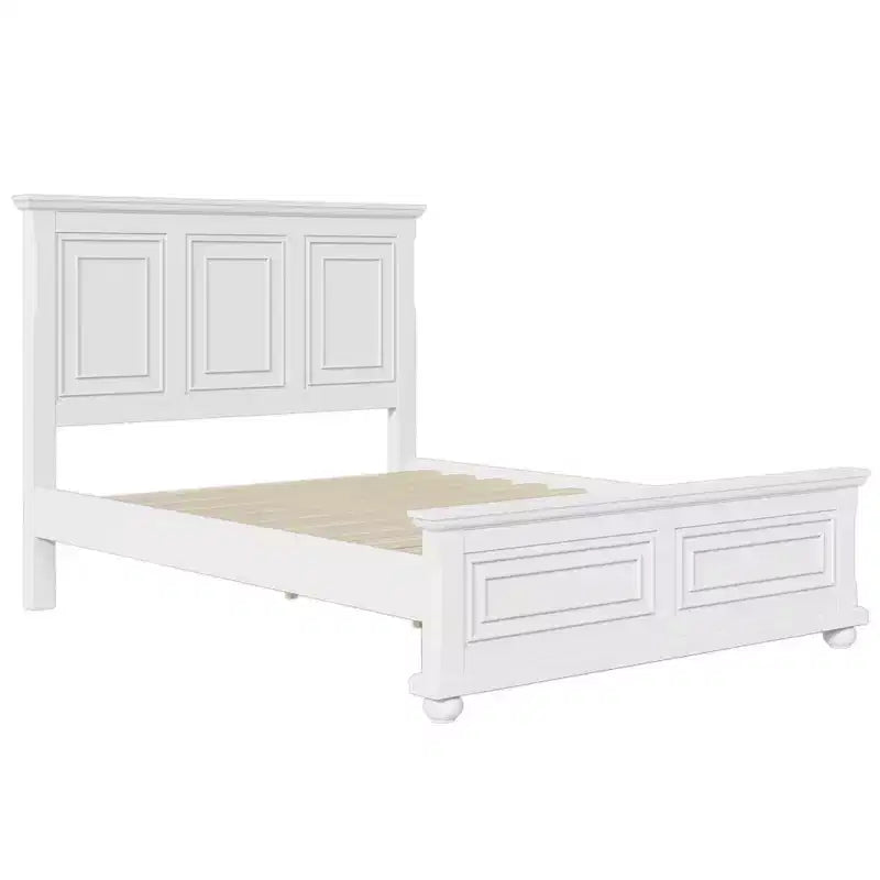 Struttura letto queen size vintage in legno di pino con testiera e pediera decorative