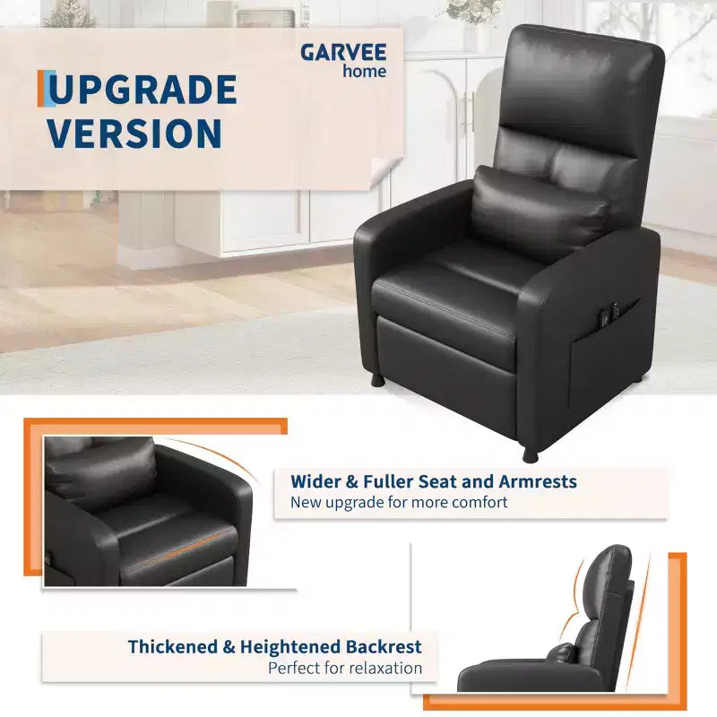 Poltrona reclinabile elettrica - riscaldamento e massaggio, poltrona reclinabile ergonomica regolabile in similpelle PU, schienale alto, seduta imbottita, seduta per home theater