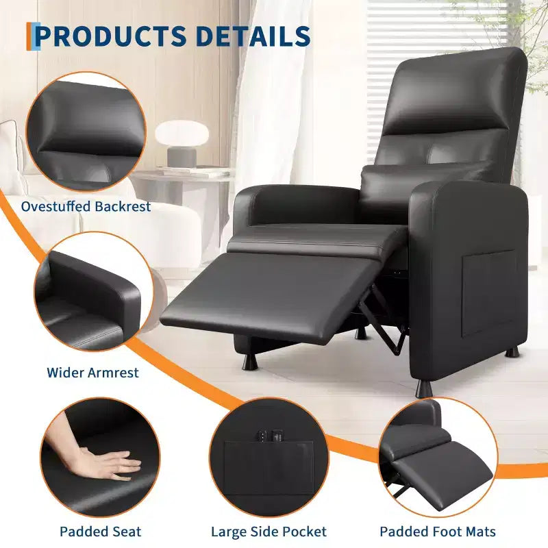 Poltrona reclinabile elettrica - riscaldamento e massaggio, poltrona reclinabile ergonomica regolabile in similpelle PU, schienale alto, seduta imbottita, seduta per home theater