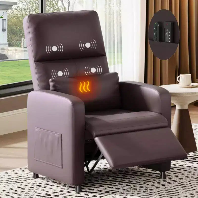 Poltrona reclinabile elettrica - riscaldamento e massaggio, poltrona reclinabile ergonomica regolabile in similpelle PU, schienale alto, seduta imbottita, seduta per home theater