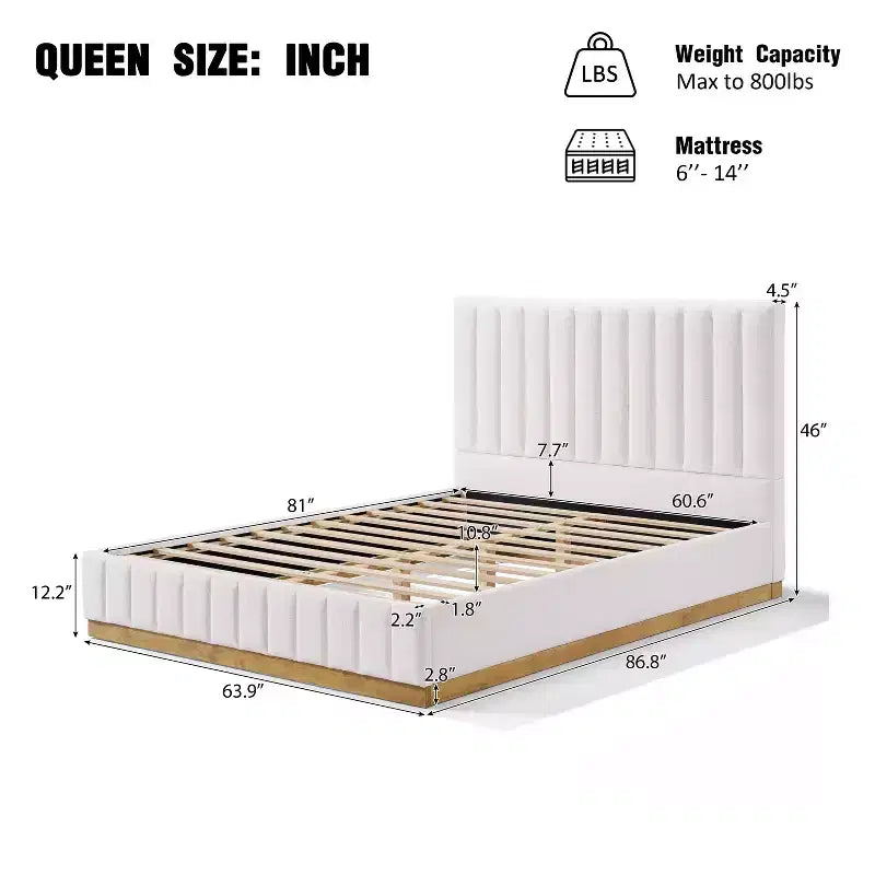 Struttura letto moderna con rivestimento in lino e testiera spessa con cuciture verticali