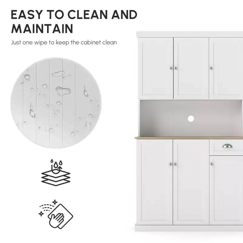Credenza da 71 con alzata, mobile dispensa da cucina moderno stile rustico con piano per forno a microonde, cassetto e armadietto