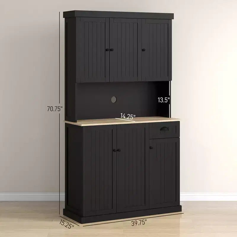 Credenza da 71 con alzata, mobile dispensa da cucina moderno stile rustico con piano per forno a microonde, cassetto e armadietto