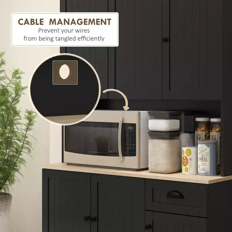 Credenza da 71 con alzata, mobile dispensa da cucina moderno stile rustico con piano per forno a microonde, cassetto e armadietto