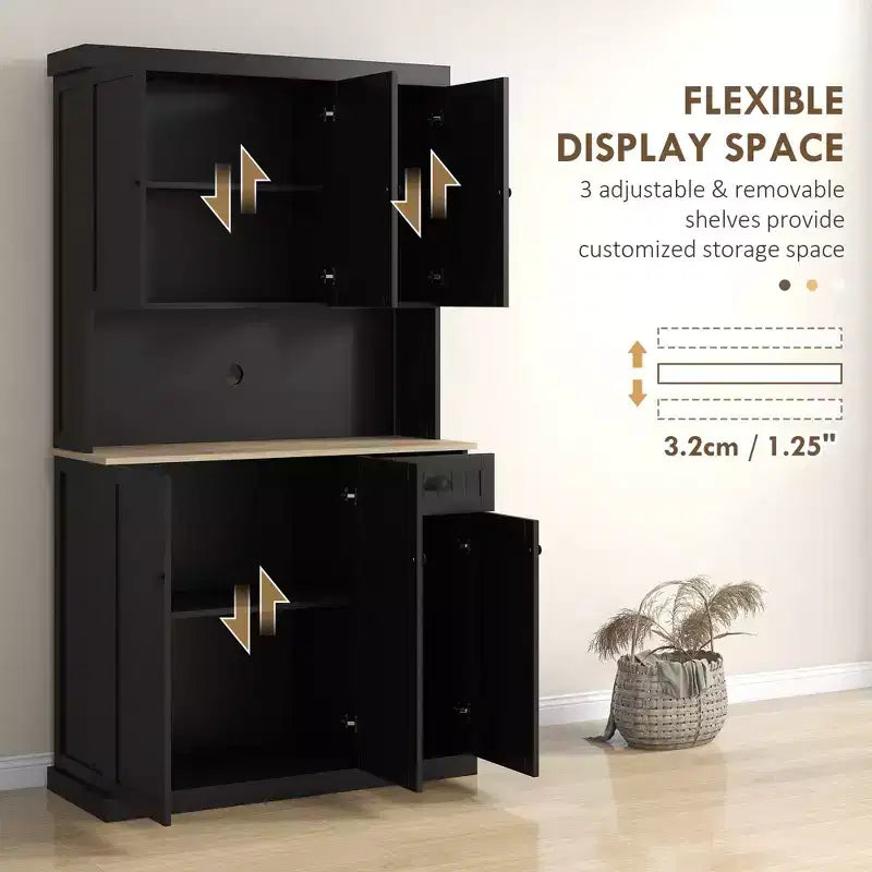 Credenza da 71 con alzata, mobile dispensa da cucina moderno stile rustico con piano per forno a microonde, cassetto e armadietto