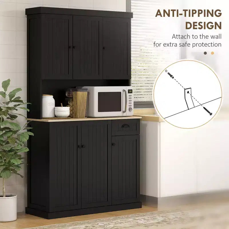 Credenza da 71 con alzata, mobile dispensa da cucina moderno stile rustico con piano per forno a microonde, cassetto e armadietto
