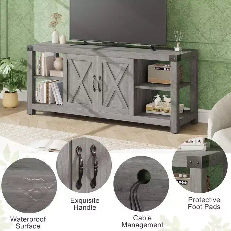 Mobile TV in legno stile rustico per TV fino a 65', con ripiani regolabili e 2 ante, per soggiorno o camera da letto