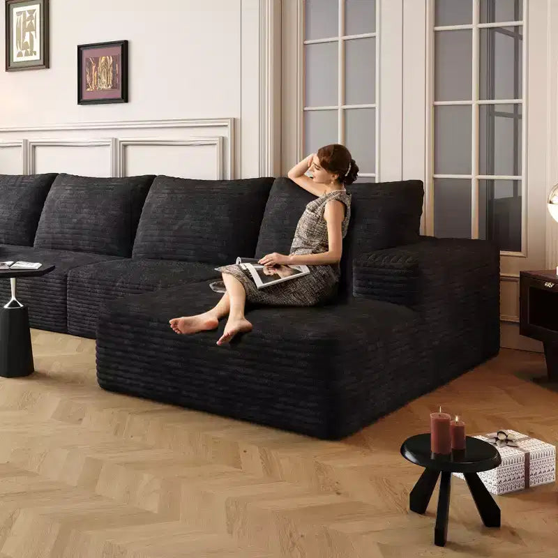 L-Shape Sofa , Corduroy, Deep Seat, No Assembly, for Living Room/Bedroom