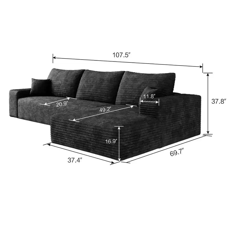 L-Shape Sofa , Corduroy, Deep Seat, No Assembly, for Living Room/Bedroom