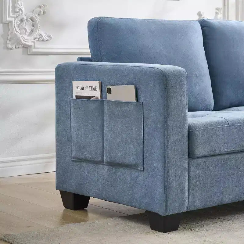 89Divano moderno e confortevole con poggiatesta rimovibili, quattro tasche laterali, rivestimento in ciniglia, per soggiorno, camera da letto, appartamento o ufficio