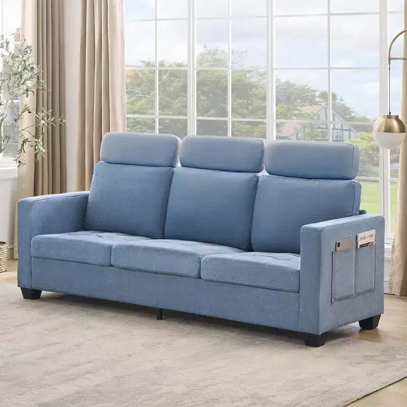 89Divano moderno e confortevole con poggiatesta rimovibili, quattro tasche laterali, rivestimento in ciniglia, per soggiorno, camera da letto, appartamento o ufficio