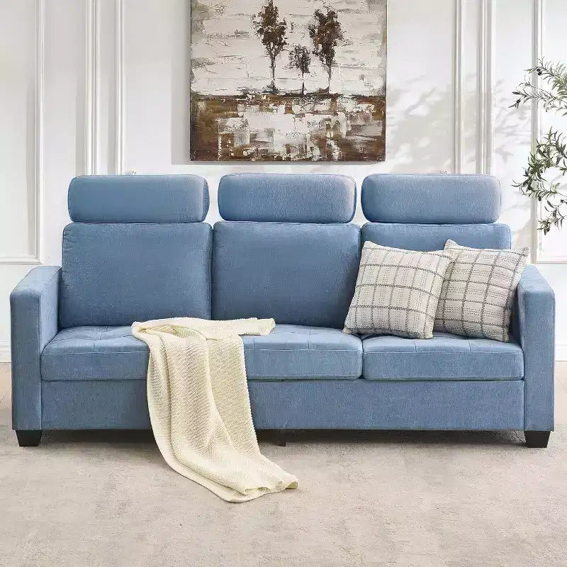 89Divano moderno e confortevole con poggiatesta rimovibili, quattro tasche laterali, rivestimento in ciniglia, per soggiorno, camera da letto, appartamento o ufficio