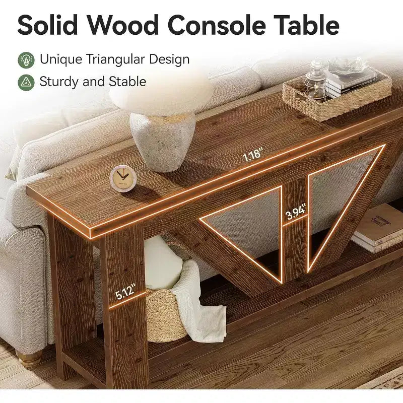 2 Tiers Solid Wood Console Table, 70.9 Extra Long Entryway Table, Sofa Table Behind Couch for Living Room, Hallway, Foyer