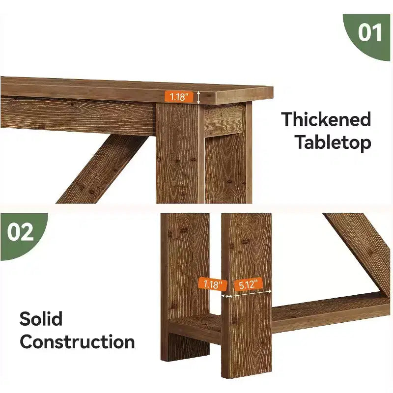 2 Tiers Solid Wood Console Table, 70.9 Extra Long Entryway Table, Sofa Table Behind Couch for Living Room, Hallway, Foyer