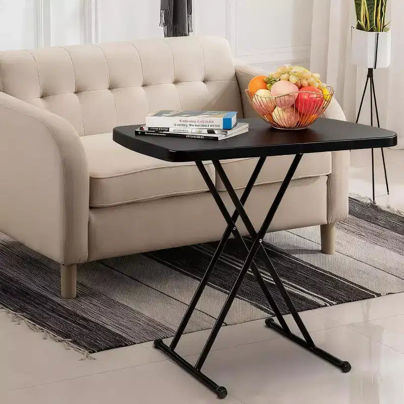 Small Folding Table Portable, 30 Adjustable Height Personal Laptop TV Tray, Camping Table, HDPE Plastic Top with Steel Frame,Black