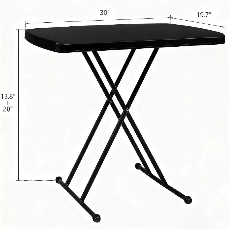 Small Folding Table Portable, 30 Adjustable Height Personal Laptop TV Tray, Camping Table, HDPE Plastic Top with Steel Frame,Black