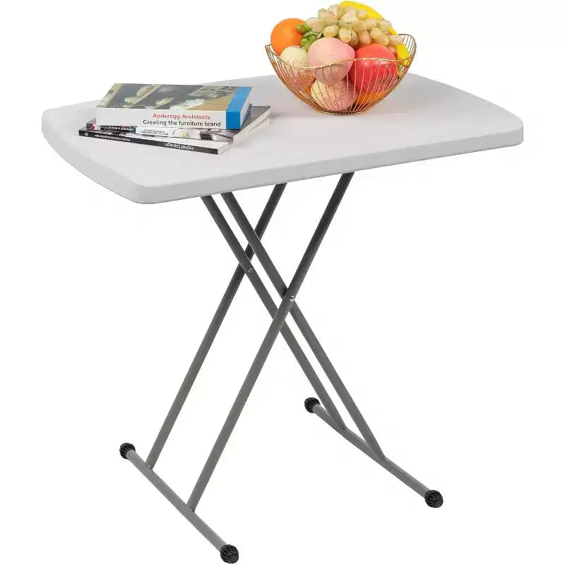Small Folding Table Portable, 30 Adjustable Height Personal Laptop TV Tray, Camping Table, HDPE Plastic Top with Steel Frame,Black