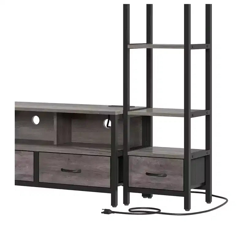 Mobile TV LED per TV da 65 pollici, centro di intrattenimento con librerie a 4 ripiani e prese elettriche, mobile TV per soggiorno