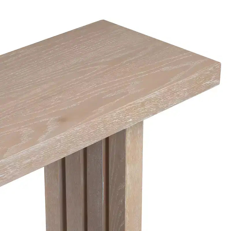 Tavolo consolle moderno per ingresso in impiallacciatura di rovere con fianchi scolpiti e ampio piano, per soggiorno