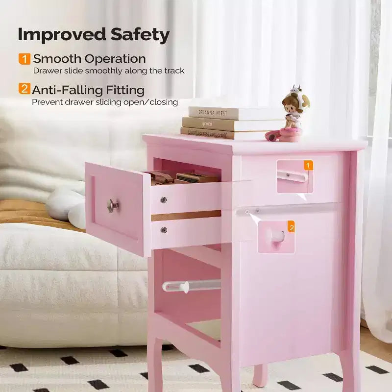 Nightstand Set of 2, Nightstands with 2 Drawers, Bed Side Table/Night Stand, Pink Nightstand