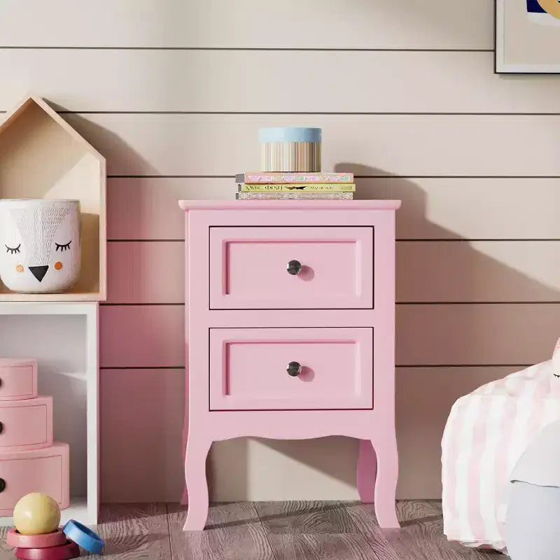 Nightstand Set of 2, Nightstands with 2 Drawers, Bed Side Table/Night Stand, Pink Nightstand