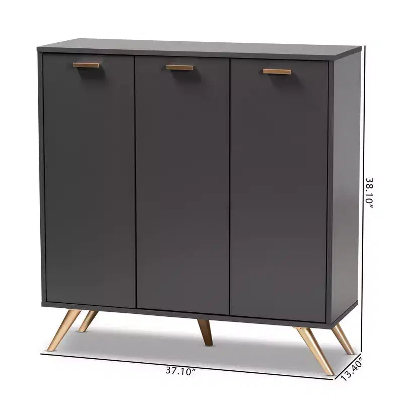 3 Door Cabinet Dark Gray/Gold : Entryway Organizer waith 4 Shelves