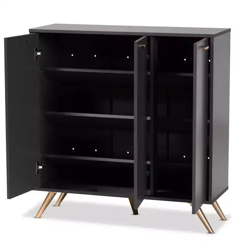 Mobiletto a 3 ante grigio scuro/oro: organizer per ingresso con 4 ripiani