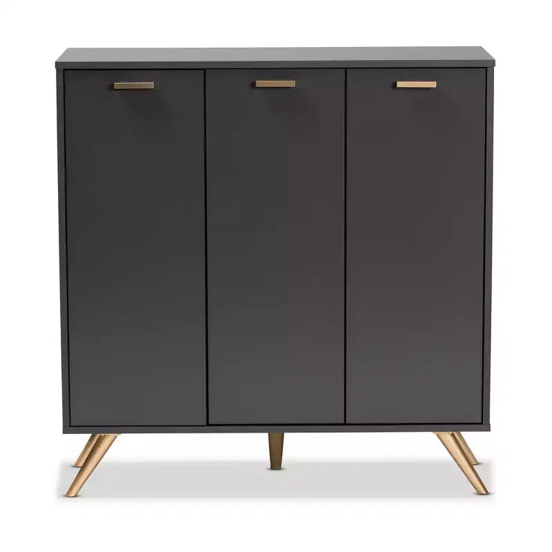 Mobiletto a 3 ante grigio scuro/oro: organizer per ingresso con 4 ripiani