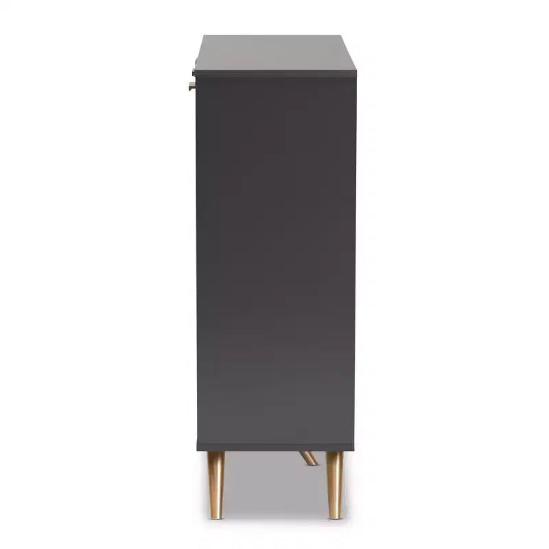 3 Door Cabinet Dark Gray/Gold : Entryway Organizer waith 4 Shelves