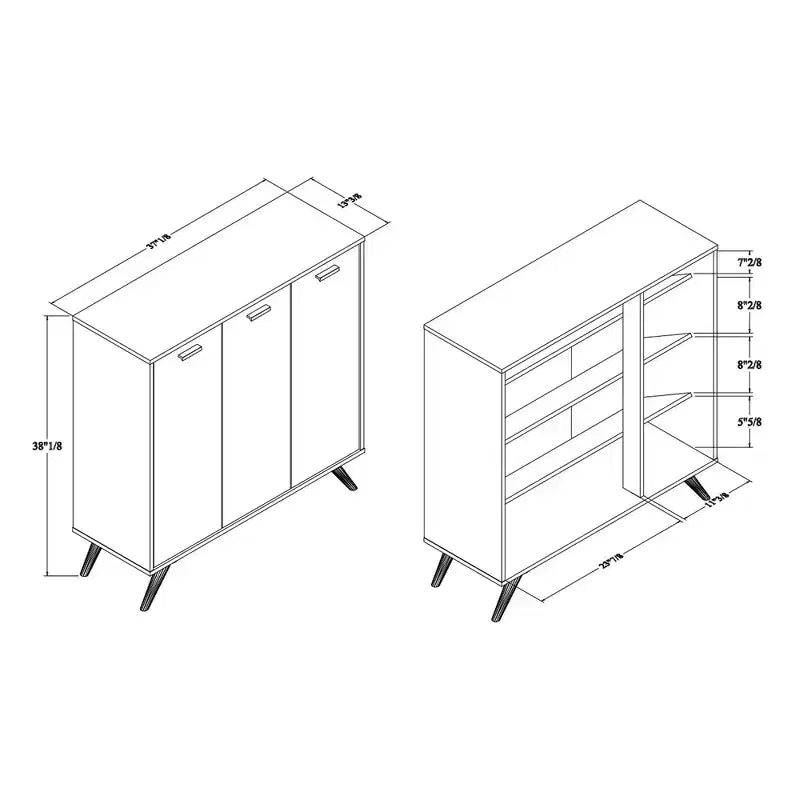 3 Door Cabinet Dark Gray/Gold : Entryway Organizer waith 4 Shelves