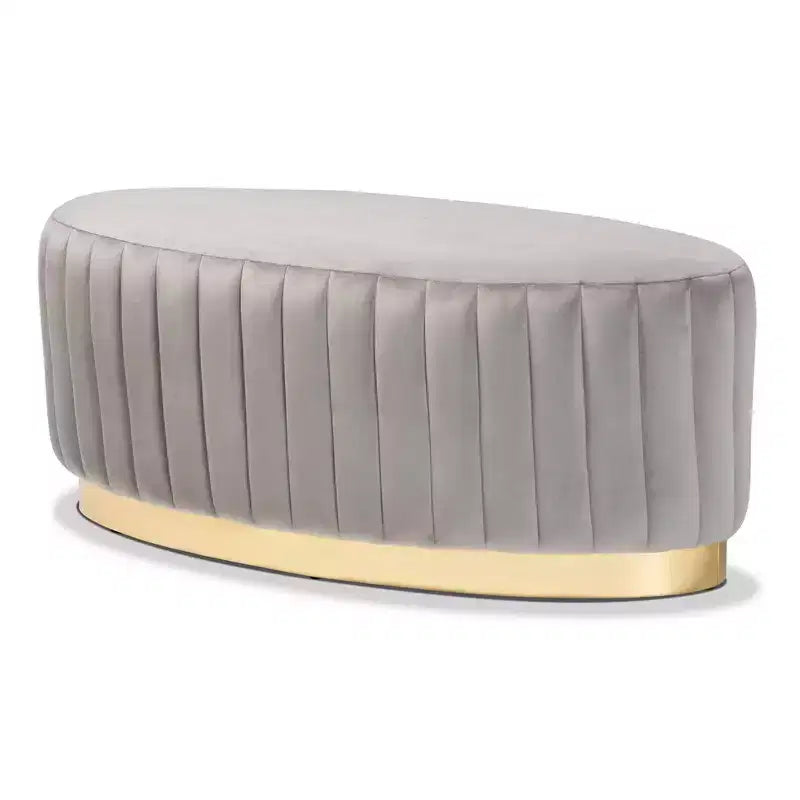 Velvet Fabric Upholstered and PU Leather Ottoman Gold