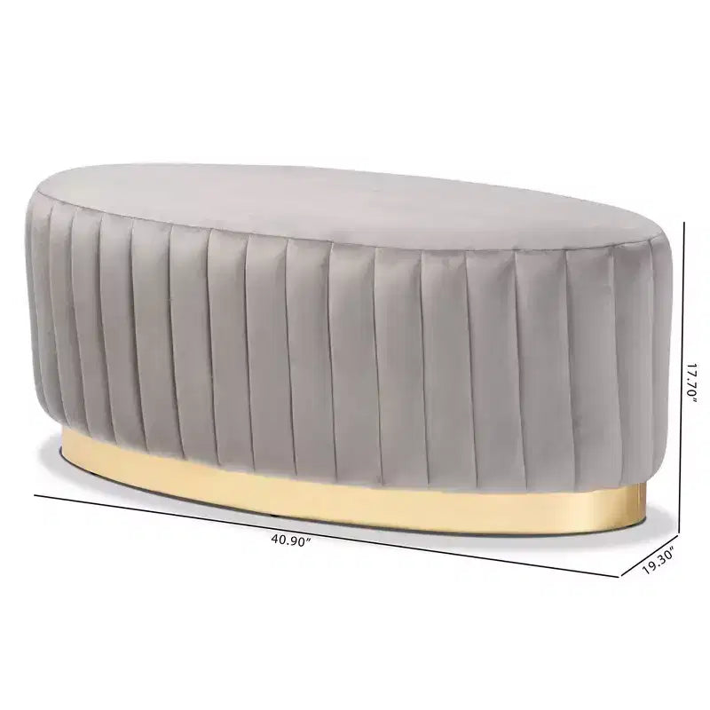Velvet Fabric Upholstered and PU Leather Ottoman Gold