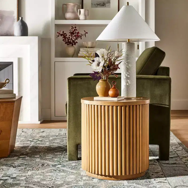 Natural wood-tone side table (no assembly required)