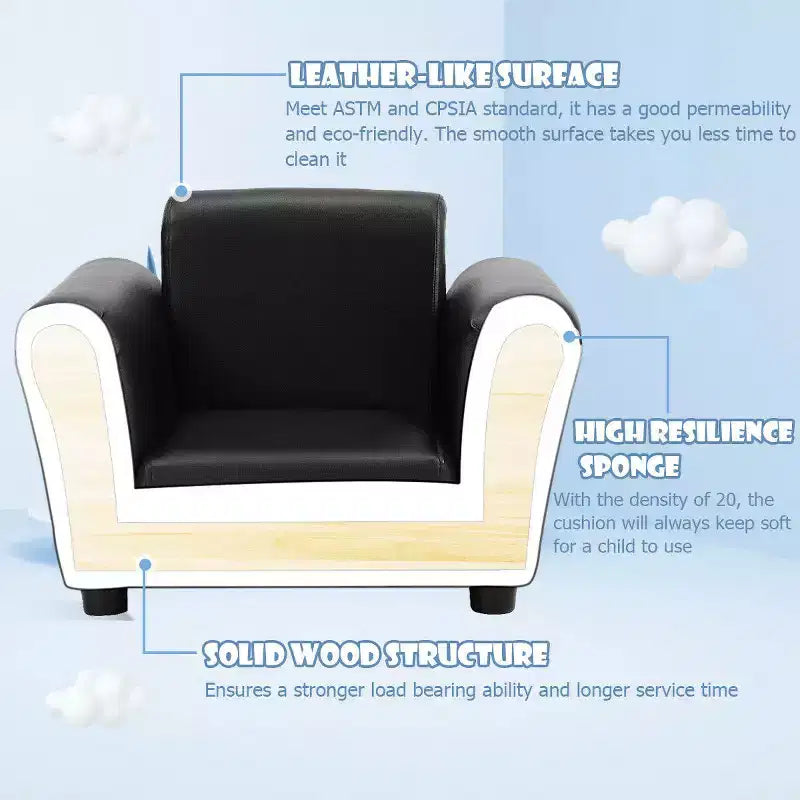 Kids Sofa Armrest Chair Couch Children Toddler Birthday Gift w/ Ottoman Black