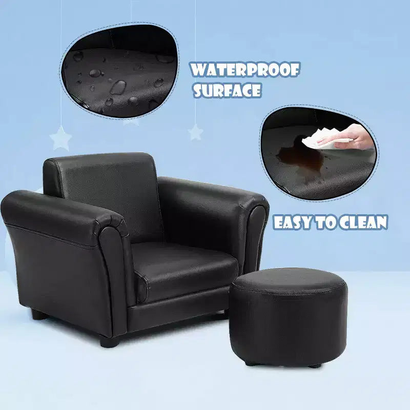 Kids Sofa Armrest Chair Couch Children Toddler Birthday Gift w/ Ottoman Black