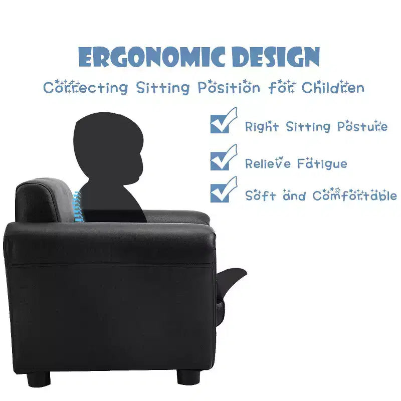 Kids Sofa Armrest Chair Couch Children Toddler Birthday Gift w/ Ottoman Black