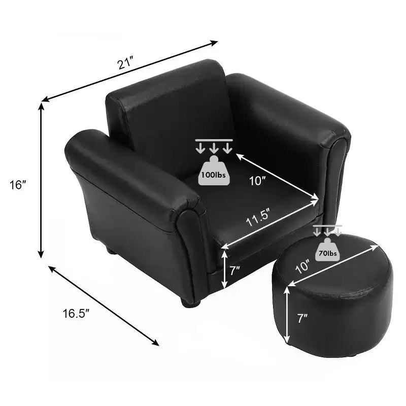 Kids Sofa Armrest Chair Couch Children Toddler Birthday Gift w/ Ottoman Black