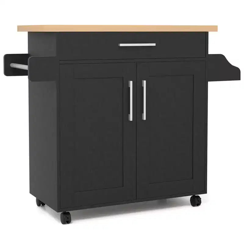 Rolling Kitchen Island Cart Storage Cabinet w/ Towel & Spice Rack White\Black\Cherry\Gray