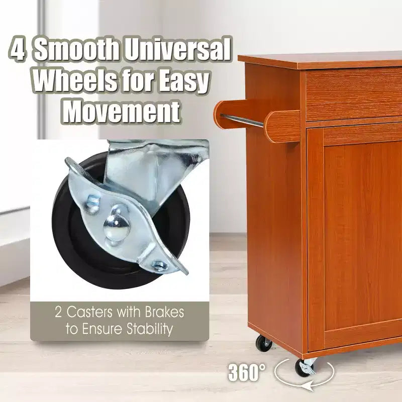 Rolling Kitchen Island Cart Storage Cabinet w/ Towel & Spice Rack White\Black\Cherry\Gray