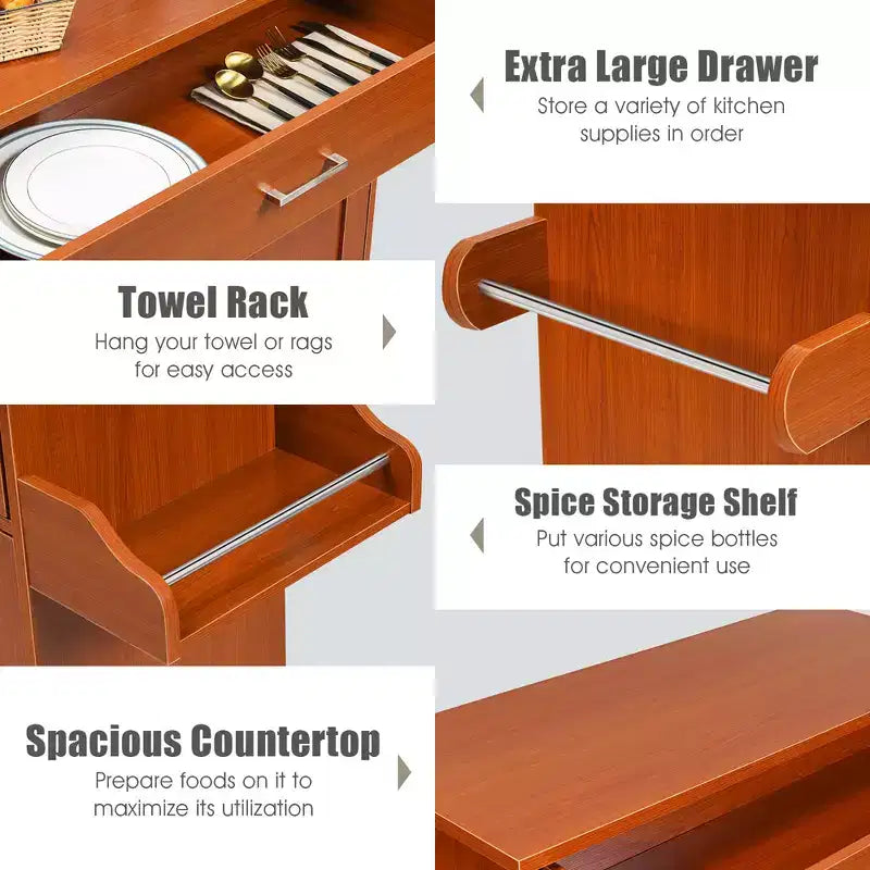 Rolling Kitchen Island Cart Storage Cabinet w/ Towel & Spice Rack White\Black\Cherry\Gray