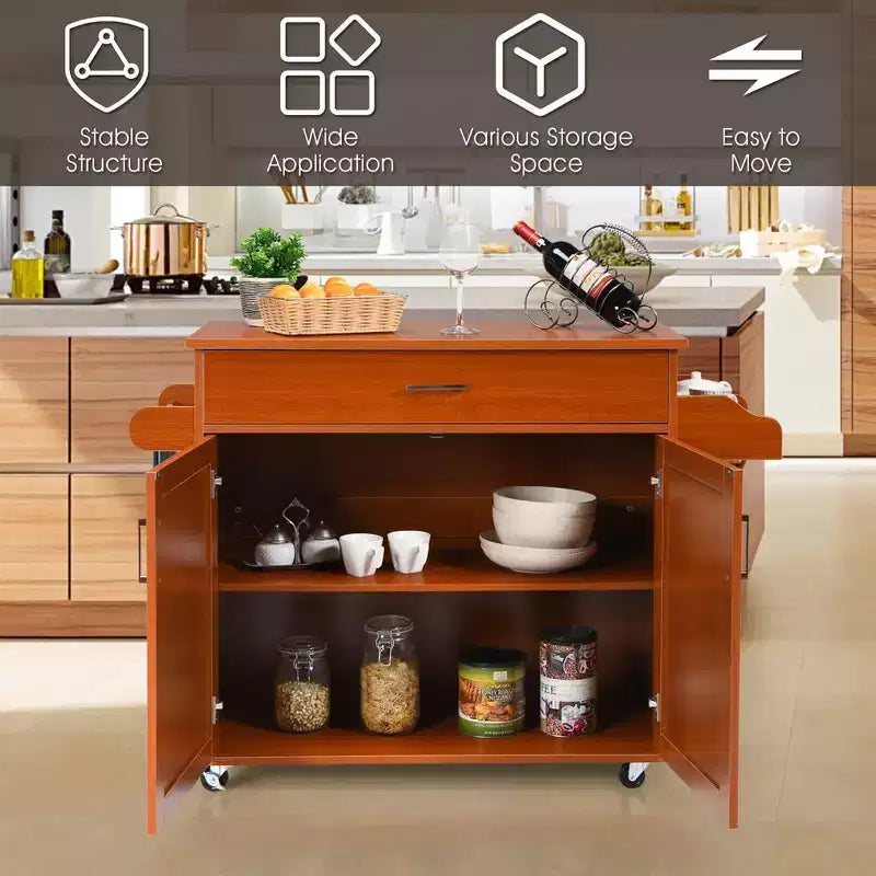 Rolling Kitchen Island Cart Storage Cabinet w/ Towel & Spice Rack White\Black\Cherry\Gray