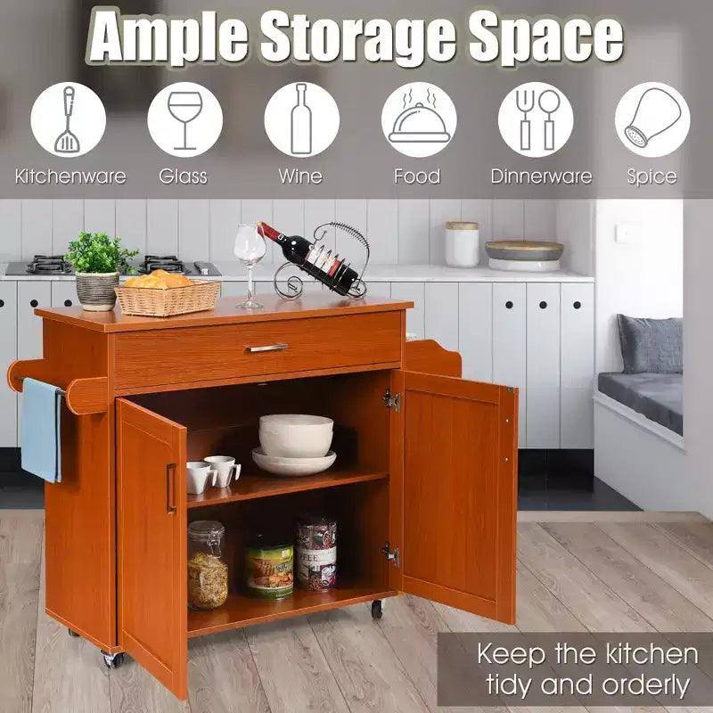 Rolling Kitchen Island Cart Storage Cabinet w/ Towel & Spice Rack White\Black\Cherry\Gray
