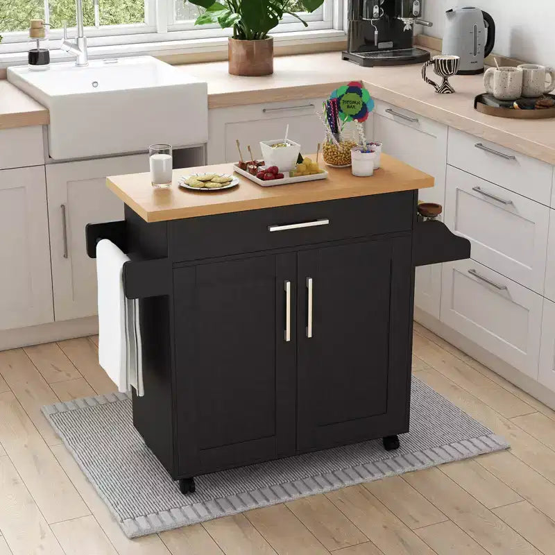 Rolling Kitchen Island Cart Storage Cabinet w/ Towel & Spice Rack White\Black\Cherry\Gray