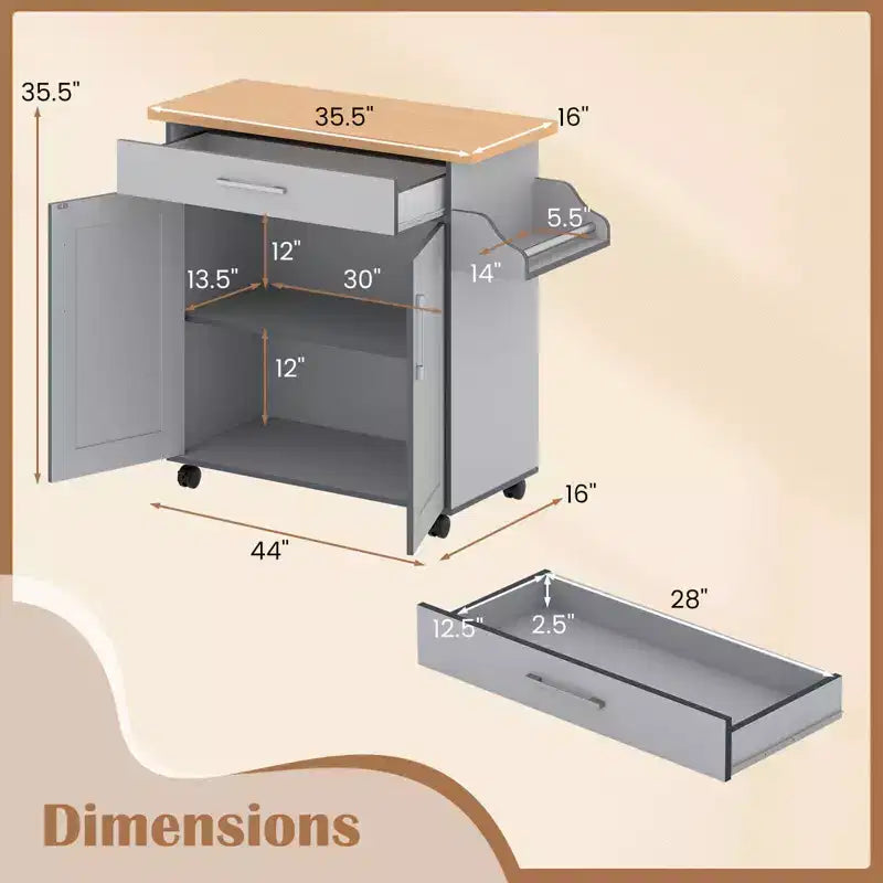 Rolling Kitchen Island Cart Storage Cabinet w/ Towel & Spice Rack White\Black\Cherry\Gray
