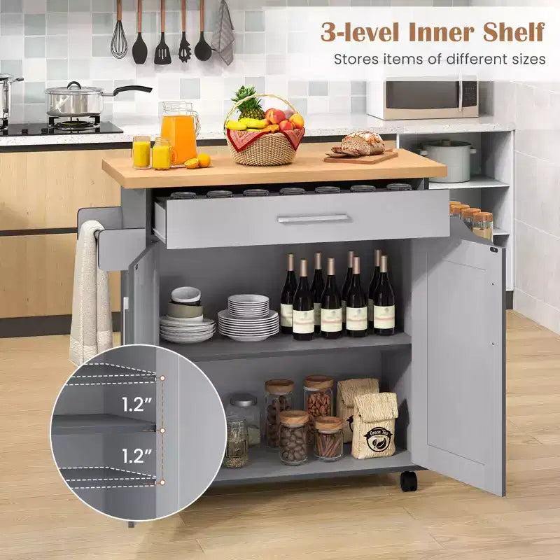 Rolling Kitchen Island Cart Storage Cabinet w/ Towel & Spice Rack White\Black\Cherry\Gray