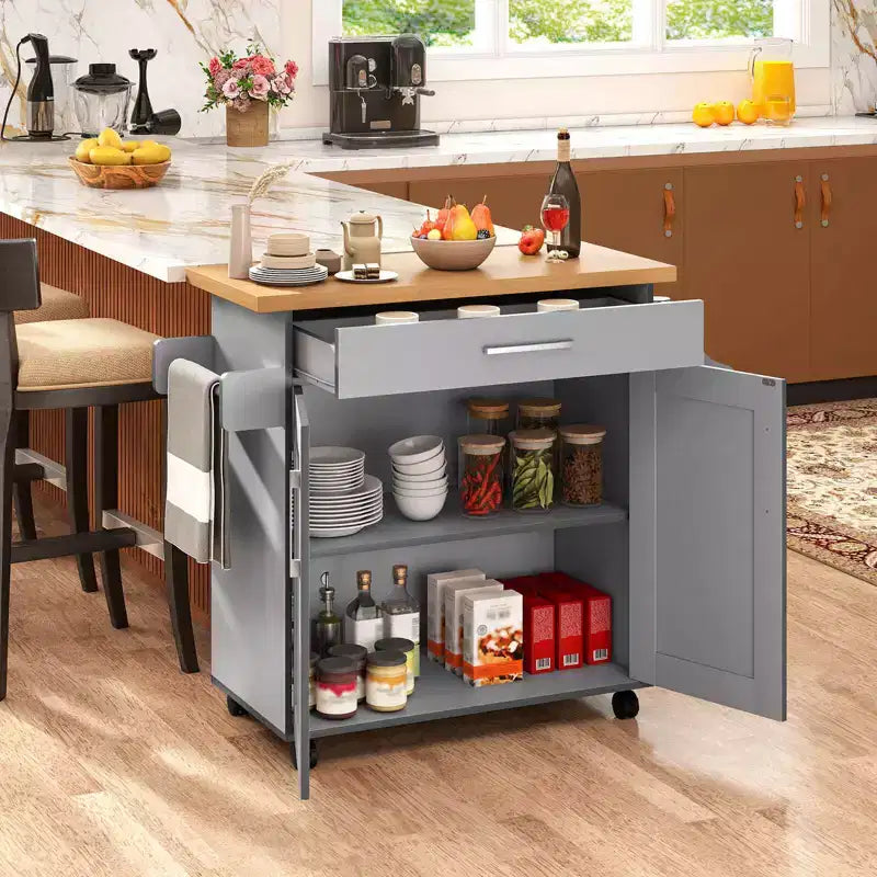 Rolling Kitchen Island Cart Storage Cabinet w/ Towel & Spice Rack White\Black\Cherry\Gray