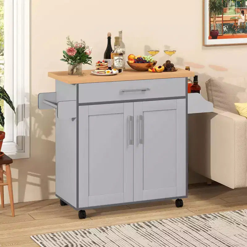 Rolling Kitchen Island Cart Storage Cabinet w/ Towel & Spice Rack White\Black\Cherry\Gray