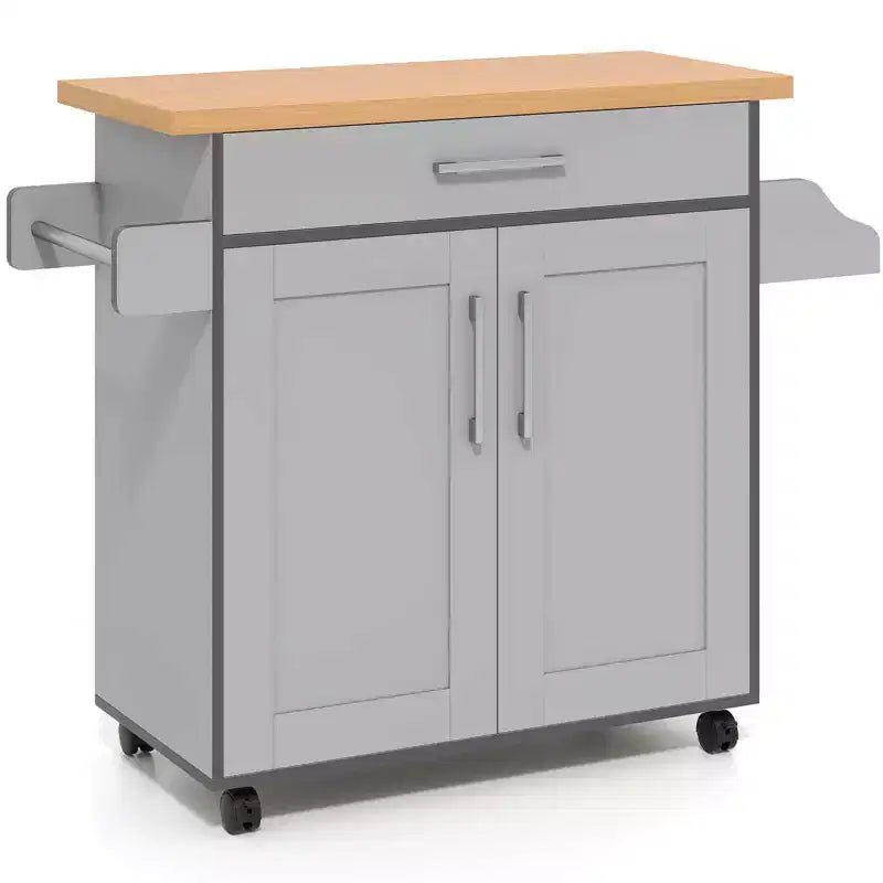Rolling Kitchen Island Cart Storage Cabinet w/ Towel & Spice Rack White\Black\Cherry\Gray