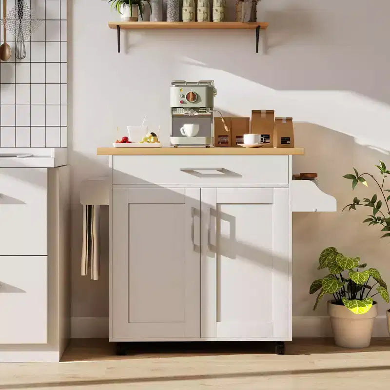 Rolling Kitchen Island Cart Storage Cabinet w/ Towel & Spice Rack White\Black\Cherry\Gray